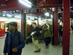 Stairs down to the Bakerloo and Jubilee lines from one of the Metropolitan line island platforms