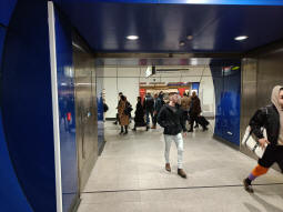 Looking through to the Northern line northbound platform and the circulation passage that used to be the southbound platform from by the escalators to the Cannon Street ticket hall. The current southbound platform is behind the camera