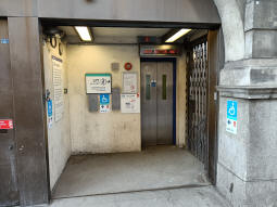 The original lift for accessing the DLR from King William Street. Skips the ticket hall so you have to speak to someone on the intercom to use it