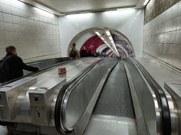 The inclined moving walkway from the Bank subway system to the Waterloo & City line