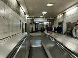 Approaching the end of the inclined moving walkway from the Waterloo & City line