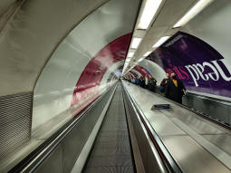 The incline moving walkway from the Waterloo & City line to the Bank subway system and the way out