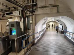 Looking down the tunnel from the Waterloo & City line to other Underground lines and the DLR