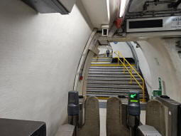 Looking up the stairs to the Bank subway system and the way out from near the end of one of the Waterloo & City line platforms