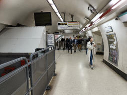 Looking towards the inclined moving walkway and stairs up to the Bank subway system from one of the Waterloo & City line platforms