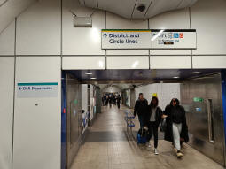 Looking along the corridor between the DLR platforms from the escalators up to the Northern line