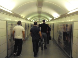 Corridor between the two sets of escalators connecting Monument to the DLR