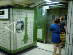Westbound platform on the left, lifts to the ticket hall on the right, eastbound platform behind