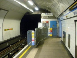The end of the Victoria line northbound platforn, looking towards the exit to the lifts