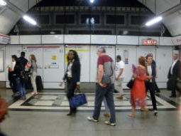 Line split: Central line left, Piccadilly line right