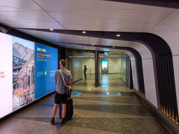 Approaching the end of the tunnel from the Granary Square entrance. The northern Underground ticket hall is to the left, St. Pancras station is right