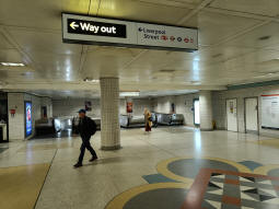 Escalators down to the Central line from the part-time Central line ticket hall (escalators back up to the main ticket hall can then be used to access the sub-surface lines)