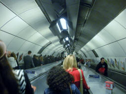 Looking down the escalators to the platforms (primarily the Northern line) from the ticket hall under the National Rail station