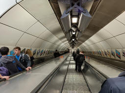 Looking down the escalators primarily to the Northern line from the National Rail ticket hall