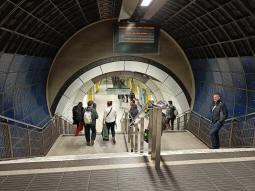Approaching the Northern line platforms. The escalators to the Borough High Street ticket hall are behind the camera
