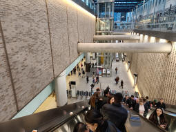 Looking down the escalators to the Elizabeth line ticket hall from one of the entrances