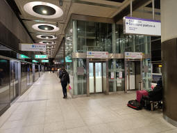 From the eastbound side of the Elizabeth line platforms we can see the lifts up to the Elizabeth line concourse