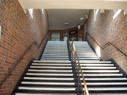 Looking up the stairs from the eastbound platform