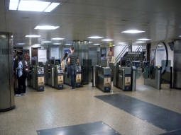 Ticket hall from the top of the escalators and stairs down to the platforms