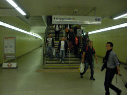Stairs to the Overground platforms from the central subway