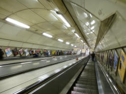 Looking down the escalators from the ticket hall