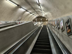 Looking up one the escalators from the platforms to the ticket hall