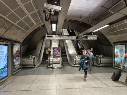 One of the sets of escalators up to the interchange level from the Jubilee line