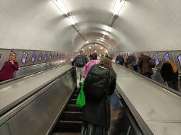 Looking up the main bank of escalators up to the main ticket hall from between the Northern and Bakerloo lines