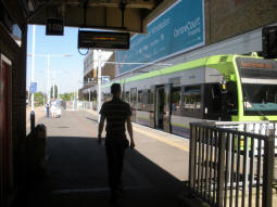 Trams platform 10b from the end of 10a